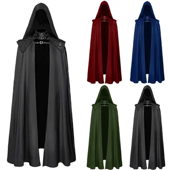 Ortaçağ Pelerin kapüşonlu ceket Erkekler Assassin Cosplay Kostüm Vintage Gotik Tokalı Standı Omuz Şövalyeleri Maxi Pelerin